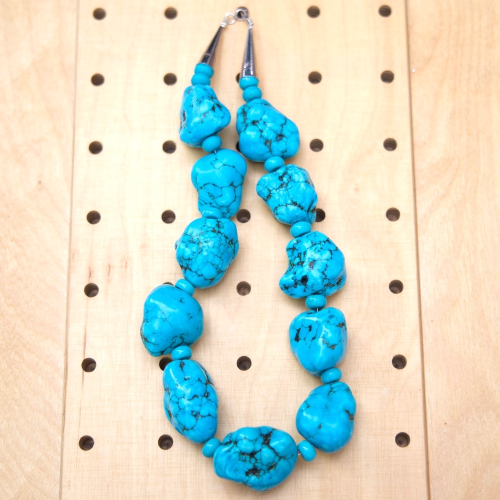 Jackie Jones Handmade Chunky Raw Turquoise Howlite Necklace With Sterling Silver